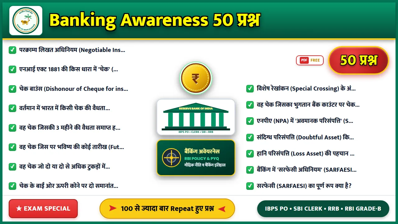 Banking Awareness के 50 महत्वपूर्ण प्रश्न और उत्तर